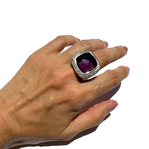 DAVID YURMAN Albion Amethyst Diamond Sterling Silver Large Cocktail Ring - Picture 1 of 9